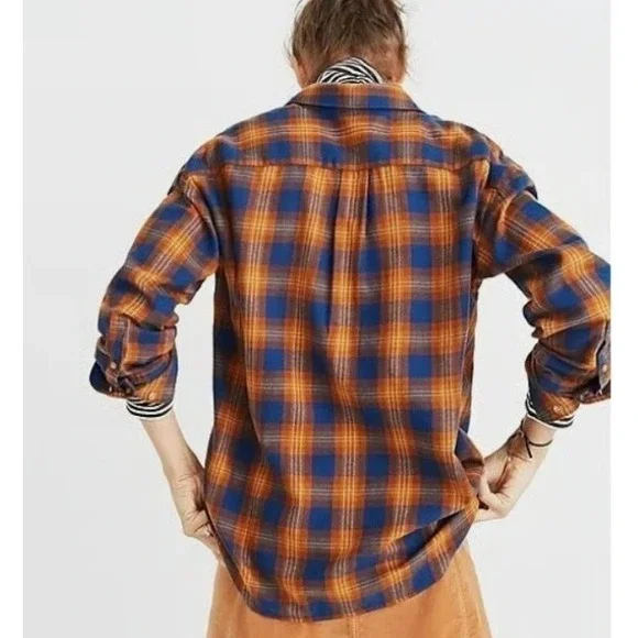 Madewell Westward Flannel Shirt XL Ardan Plaid Cropped Cozy Chic Casual - Picture 2 of 5